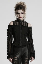 Black Off Shoulder Long Sleeves Ruffle Lace Women's Gothic Blouse